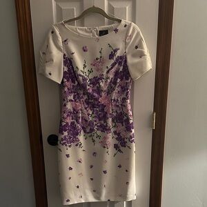 Adrianna Papell Cream and Purple Floral Midi Dress